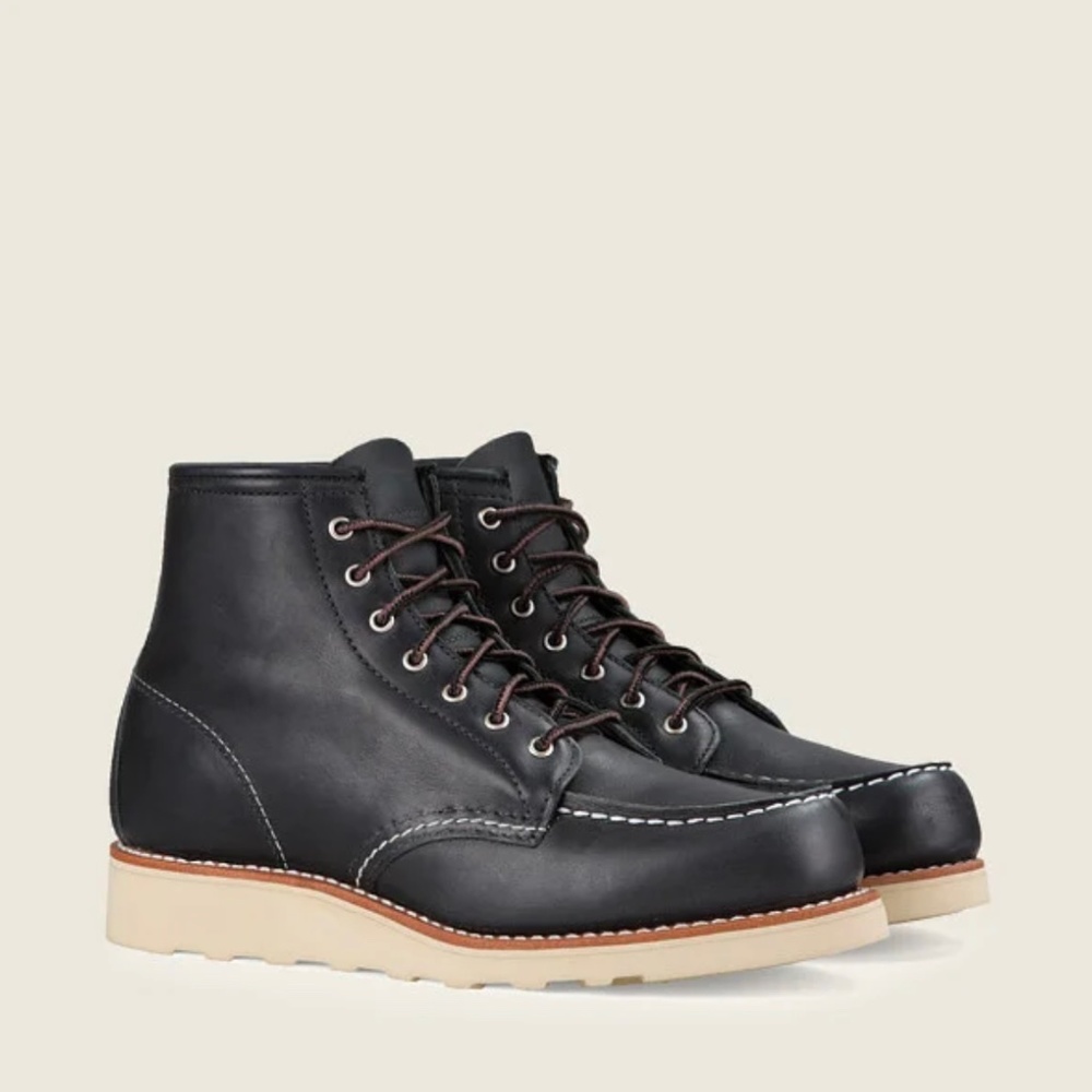 The 6-INCH CLASSIC MOC Women's Short Boot in Black Boundary Leather — by Red Win